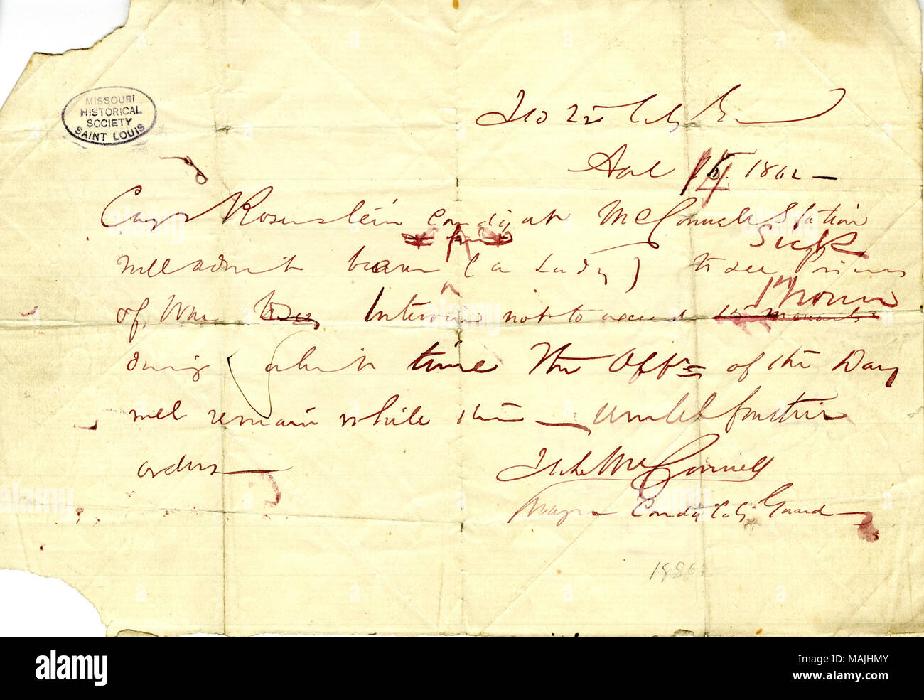 Title: Illegible note of John McConnell, December 14, 1862  . 14 December 1862. McConnell, John Stock Photo
