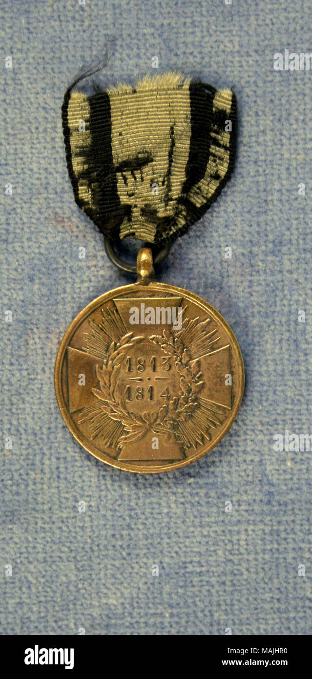 Medal issued to Prussian soldiers for participating in the Napoleonic War during 1813-1814. Title: Prussian Napoleonic War Service Medal  . 1814. Stock Photo