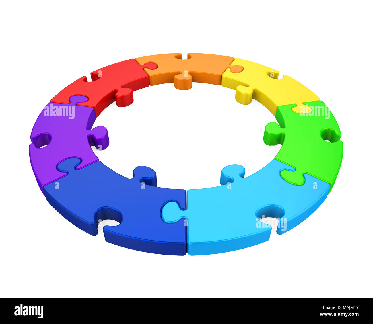 Seven Puzzle Pieces Circle Isolated Stock Photo - Alamy