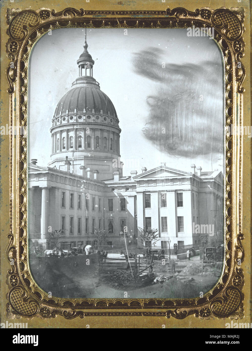 Men horses and carriages in front of the St Louis #39 Court House with Men horses and carriages in front of the St Louis #39 Court House with