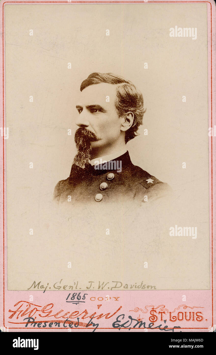 Bust portrait of John W. Davidson in uniform, and turned to the 