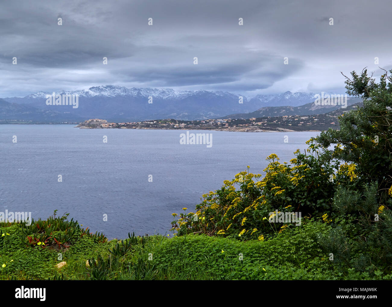 View across bay to the North West of Calvi, Corsica, Corse, France Stock Photo
