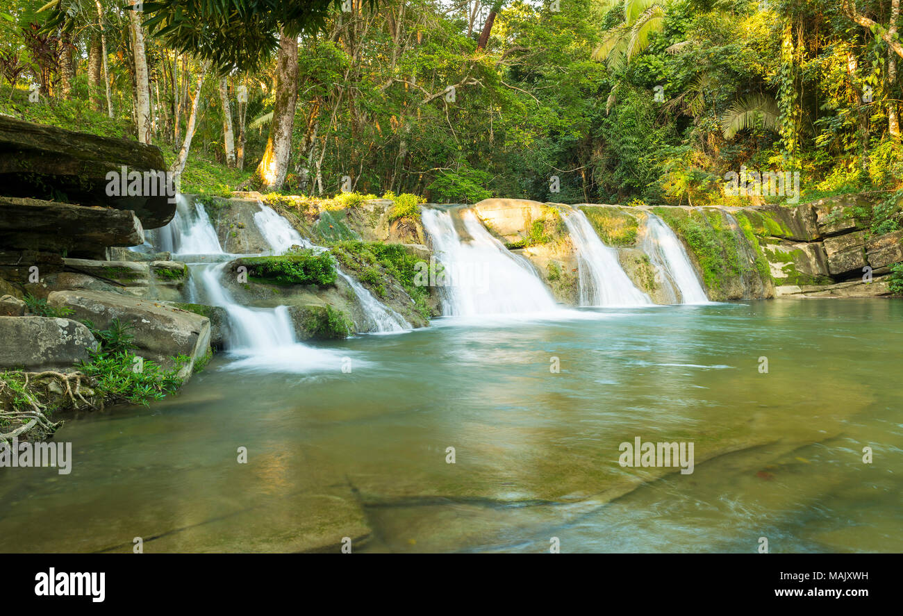 Natural pool of San Antonio Waterfall in Toledo Belize Stock Photo