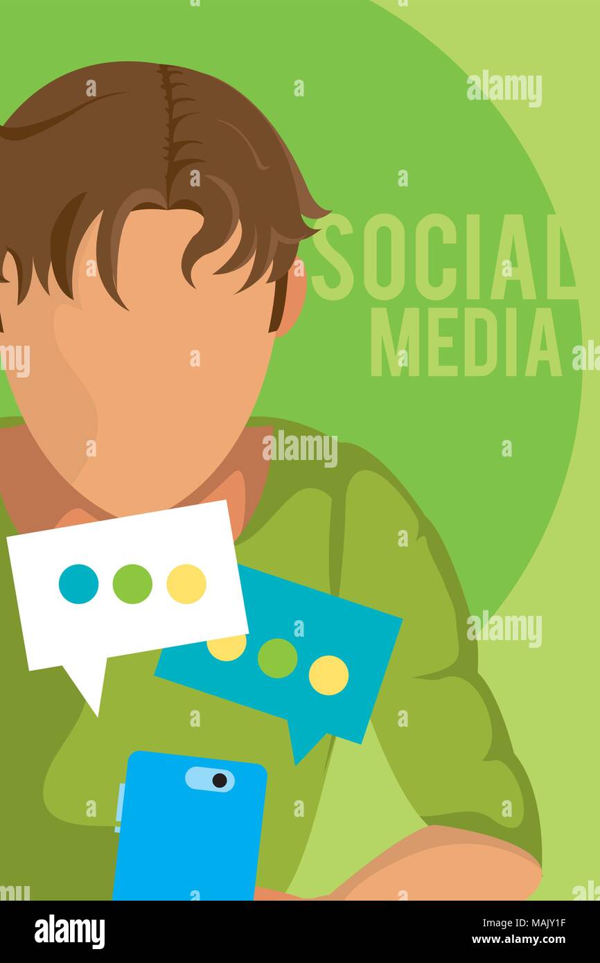 Young man using smartphone for social media vector illustration graphic ...