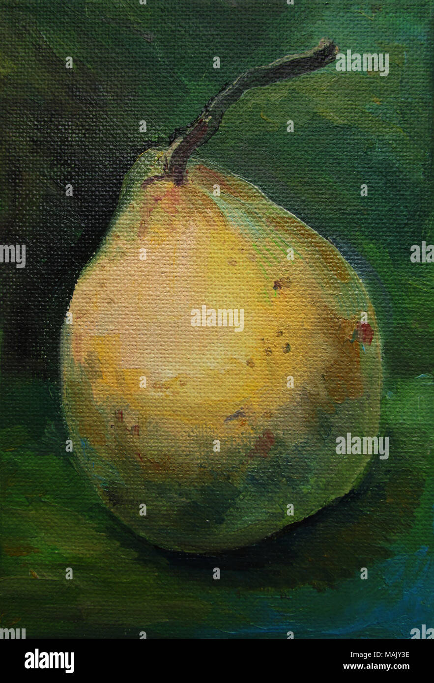 Oil Painting of a yellow Pear Stock Photo