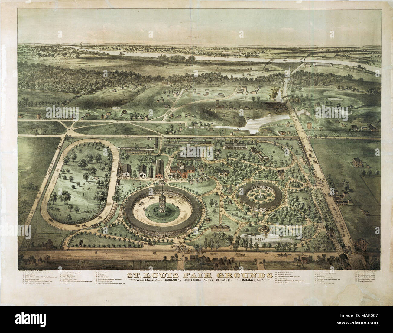 Title: St. Louis Fair Grounds. Containing Eighty-Three Acres of Land.  . 1874. St. Louis Democrat Lith and Print Co., after Camille N. Dry Stock Photo