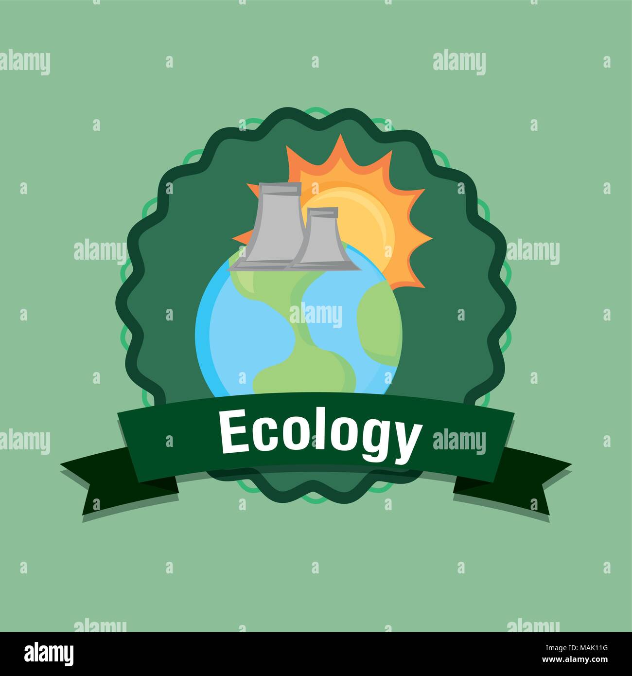 Ecology design with earth planet and sun over green background ...