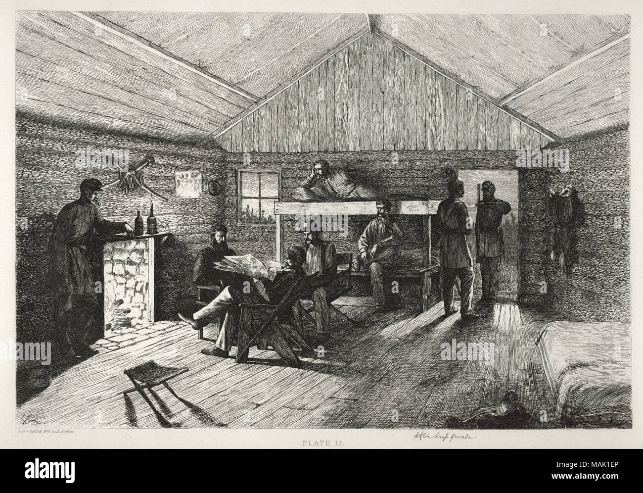 Print Of Eight Soldiers Inside Officers Quarters One Man Is