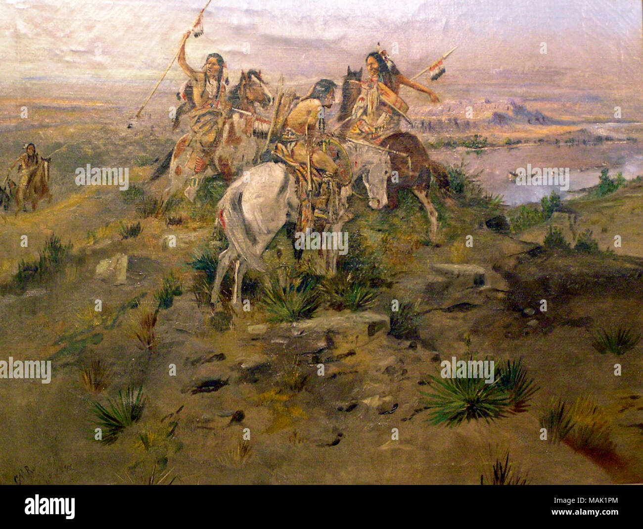 .  English: 'Indians Discovering Lewis and Clark' oil, 1896, C.M. Russell, Montana Historical Society MacKay Collection, Helena, MT  . 10 December 2011 Stock Photo