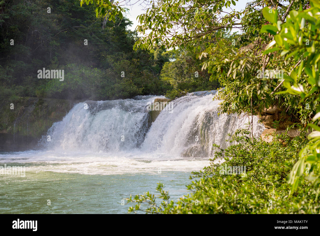 Natural waterfall in Rio Blanco National Park in Toledo Belize Stock Photo