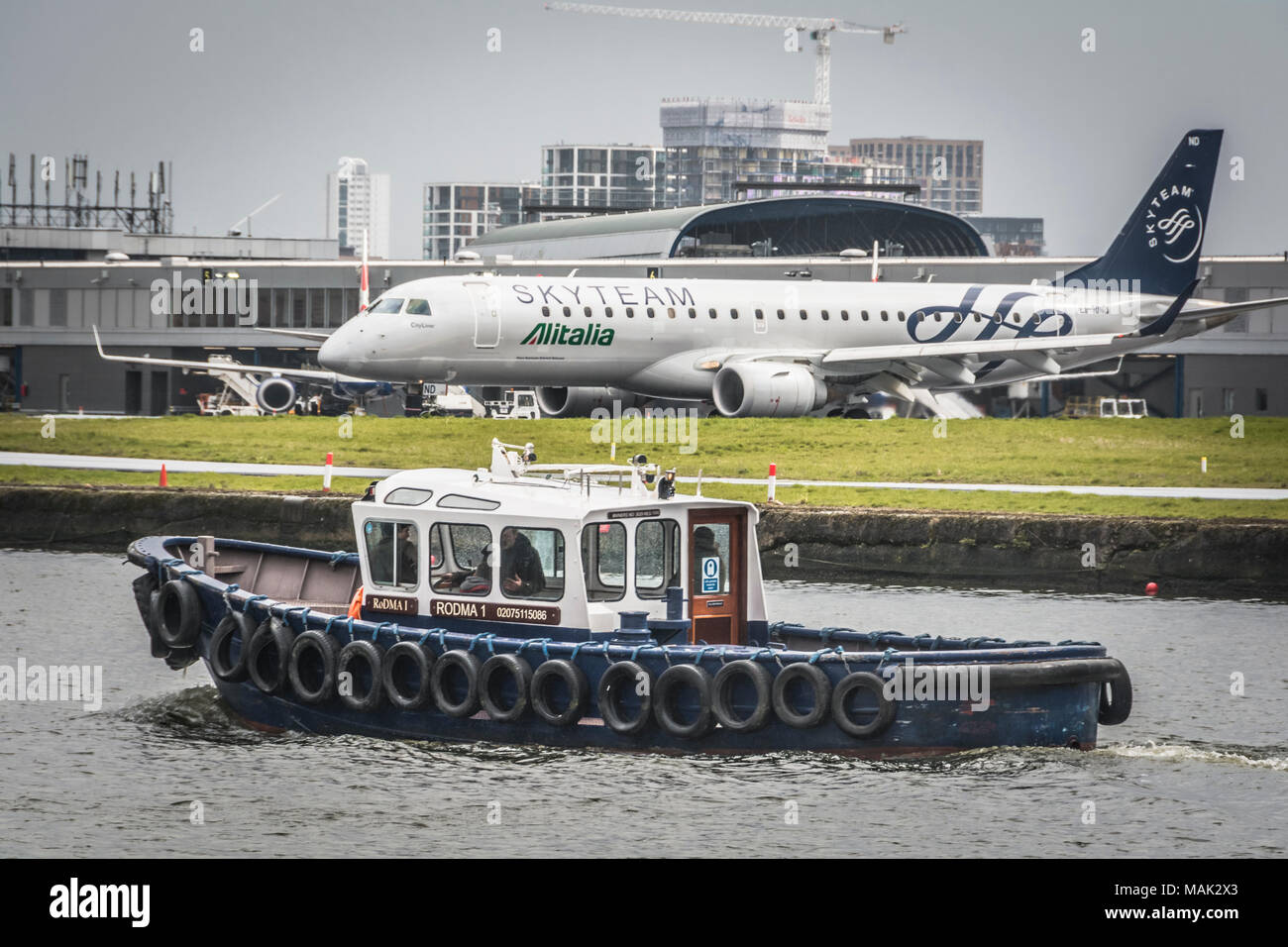 London City Airport an international business airport on the Royal Docks in the London Borough of Newham, LOndon, UK Stock Photo