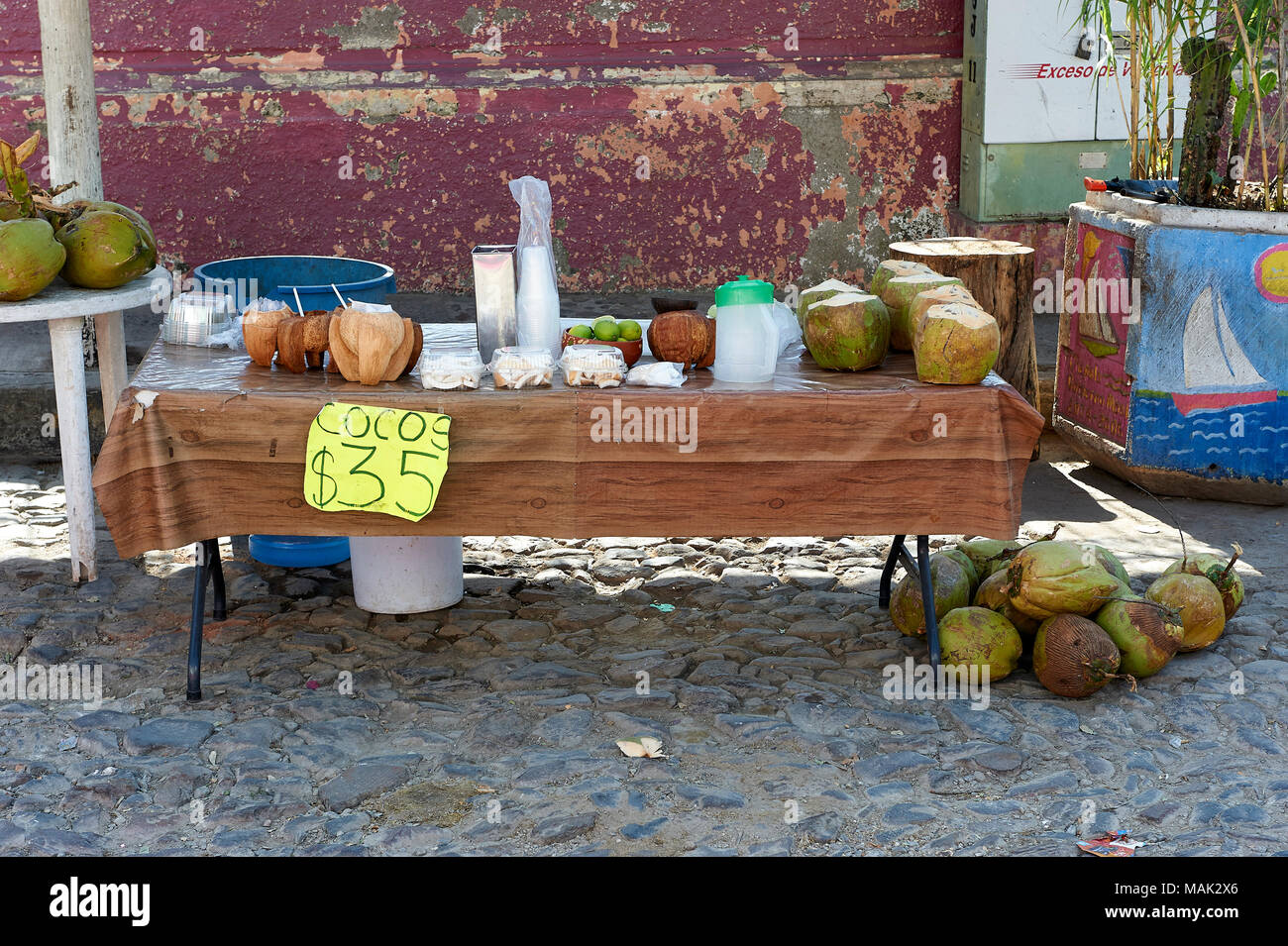 A coconut vendors stall, Ajijic, Jalisco, Mexico Stock Photo - Alamy