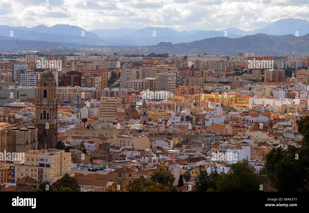 View over the city of Malaga, Andalucia, Spain from Monte Gibralfaro Stock Photo