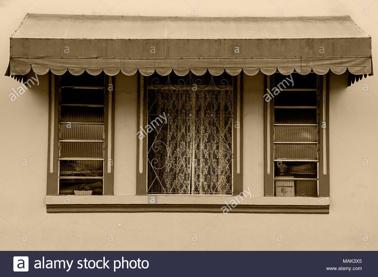 Window Awning Sunshade Frame Wall Vintage Outdoors Stock Photo