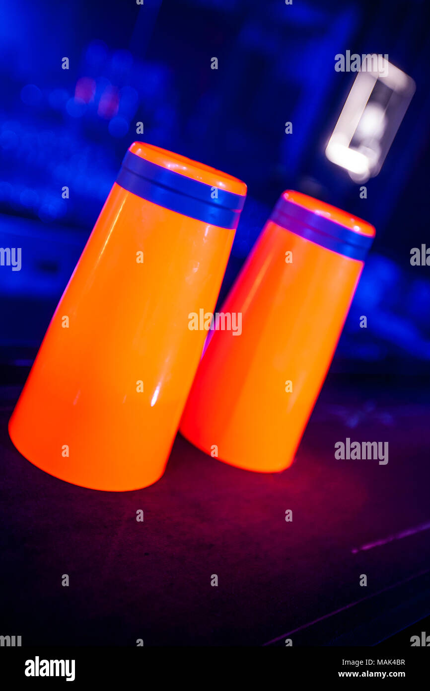 in the on the bar stand two orange shakers Stock Photo Alamy