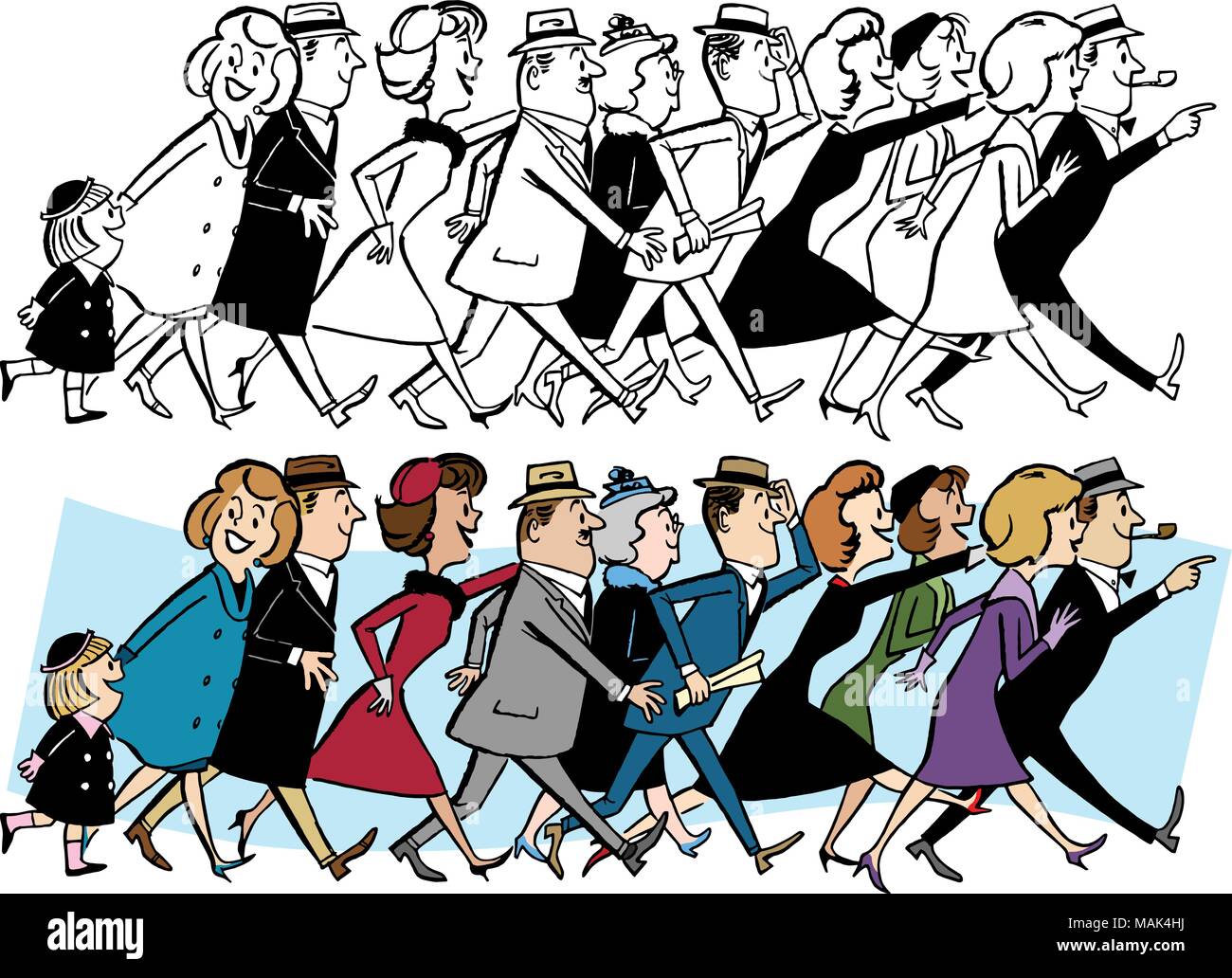 A crowd of business people all walking in the same direction. Stock Vector