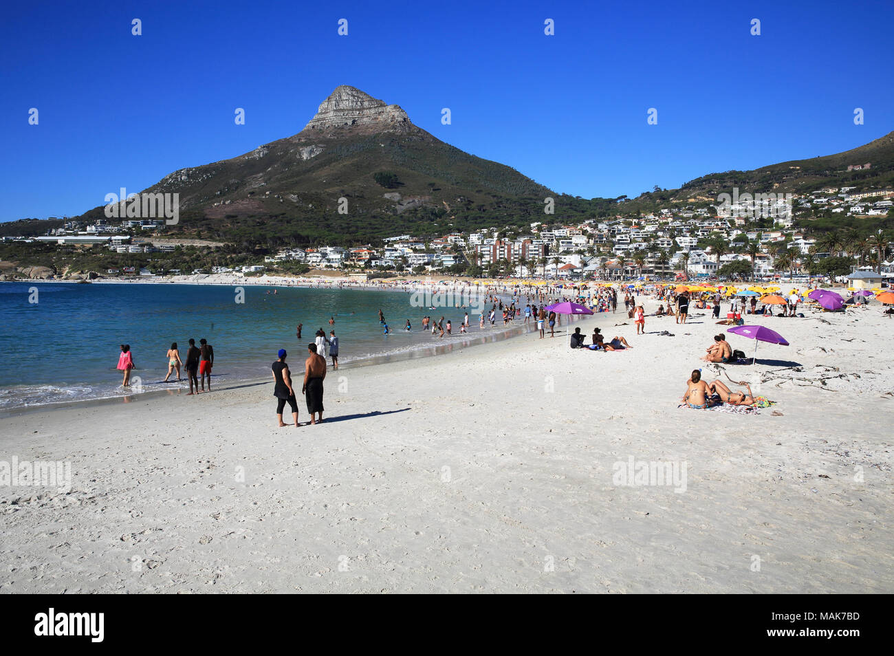 The sandy, white beaches of upmarket Camps Bay, with the Lion's Head