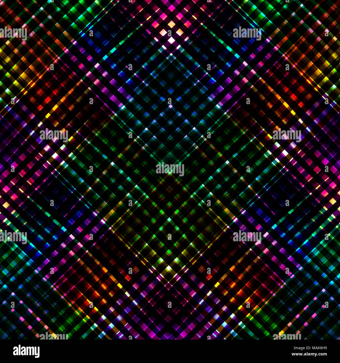 A rainbow coloured iridescent pixel background in diagonal grid. Abstract holographic spectrum artwork. For creative design cover web and print Stock Photo