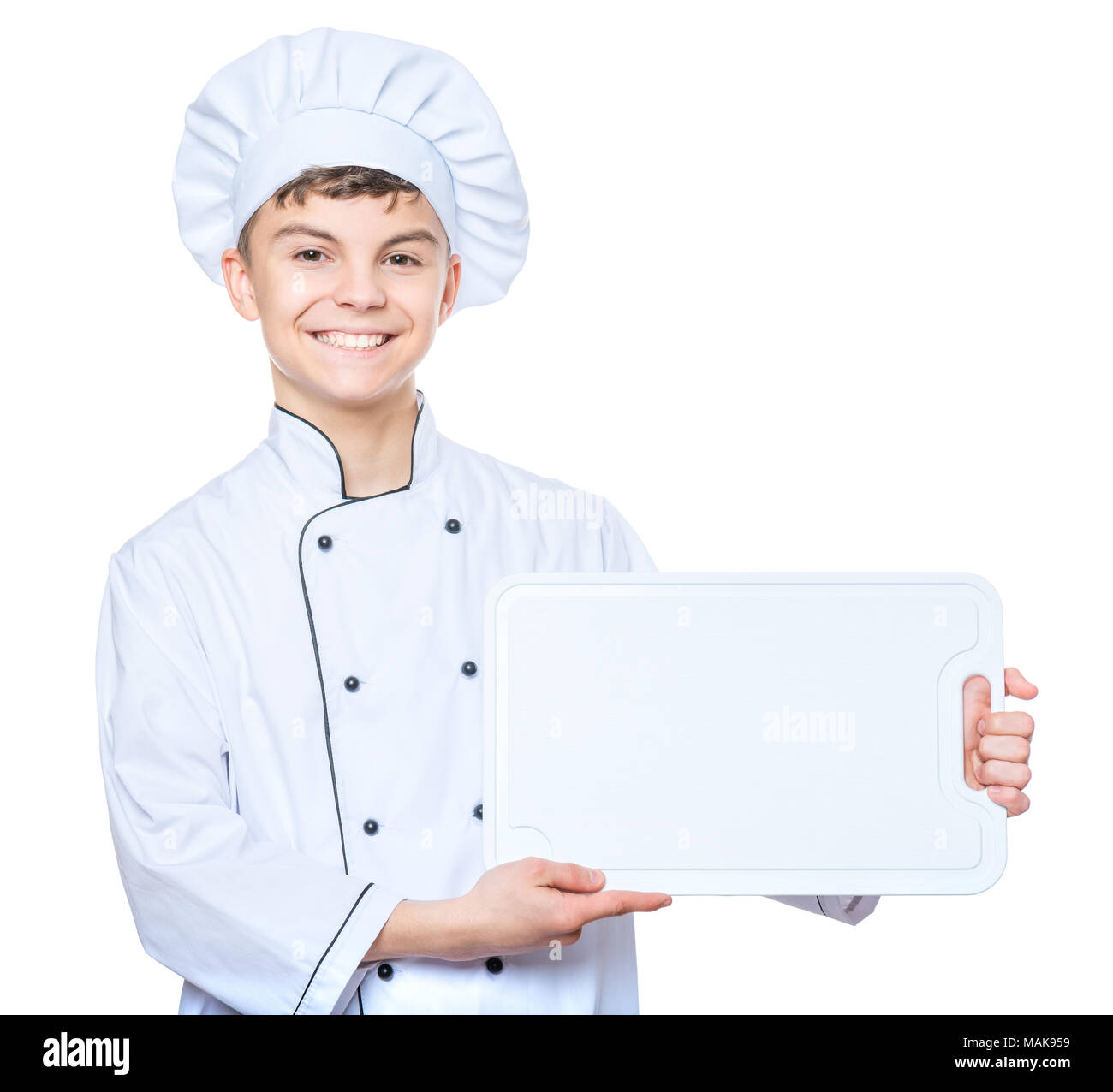 Teen boy wearing chef uniform Stock Photo - Alamy
