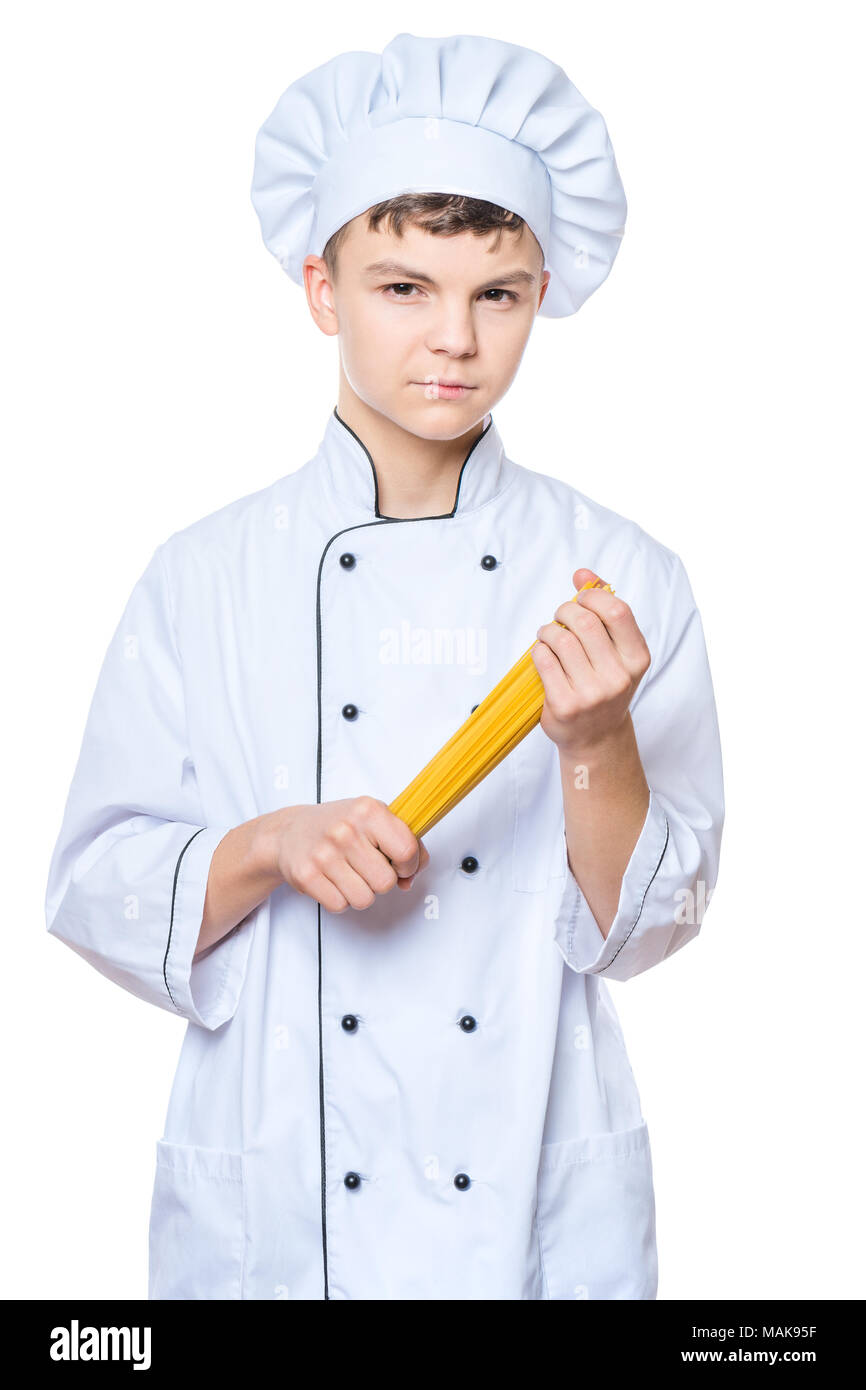 Teen boy wearing chef uniform Stock Photo Alamy