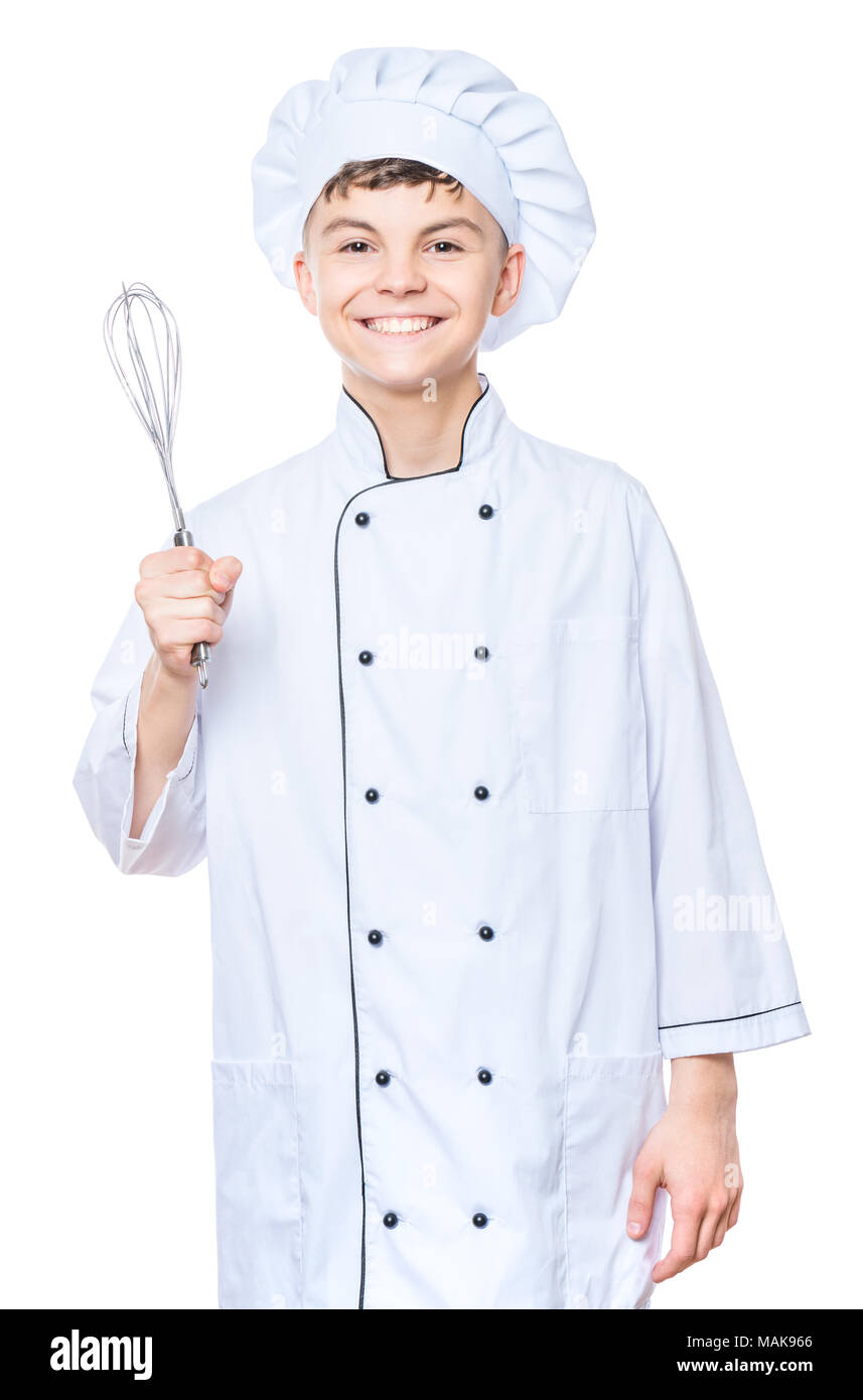 Teen boy wearing chef uniform Stock Photo Alamy