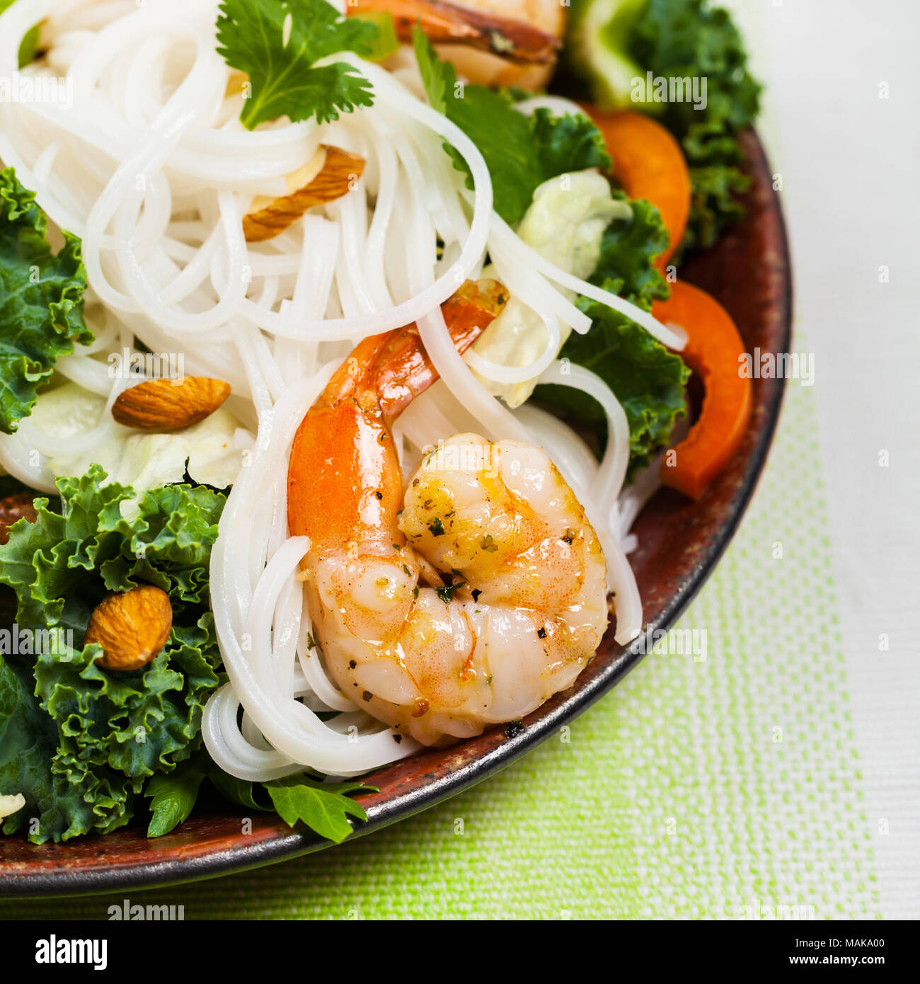 Rice Noodle Kale Salad with Shrimp Stock Photo Alamy