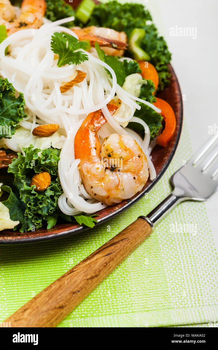 Rice Noodle Kale Salad with Shrimp Stock Photo Alamy