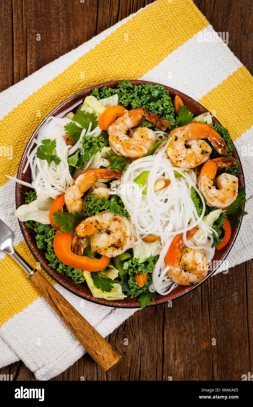 Rice Noodle Kale Salad with Shrimp Stock Photo Alamy