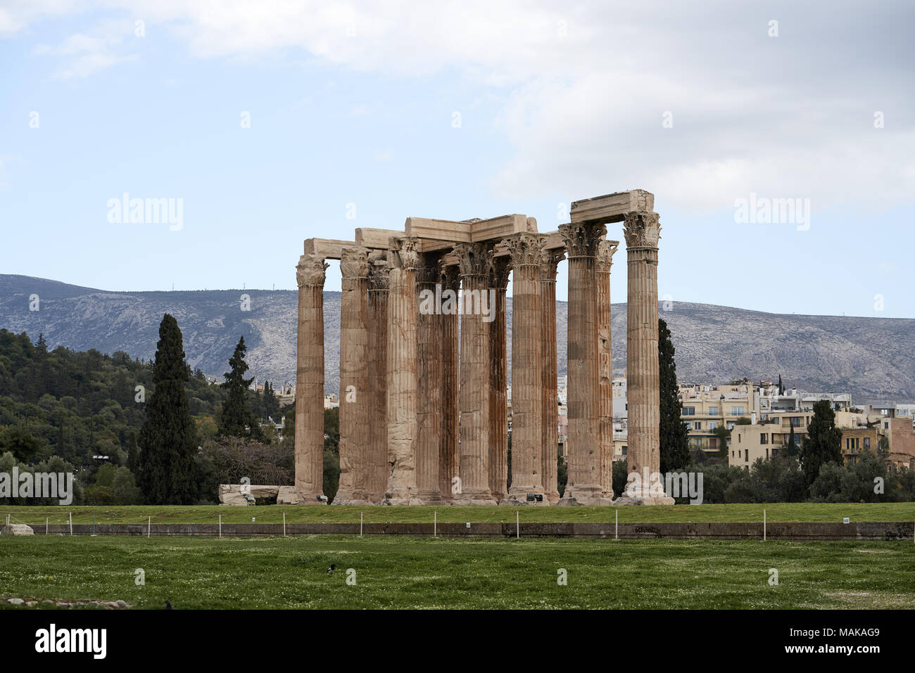 Surviving columns of the Temple of Olympian Zeus. An ancient greek temple in Olympia, Greece. Stock Photo