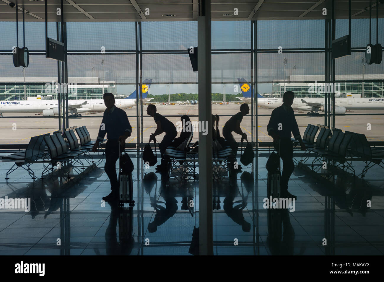 Muenchen, Germany, Passengers in the Terminal of the Munich Airport ...