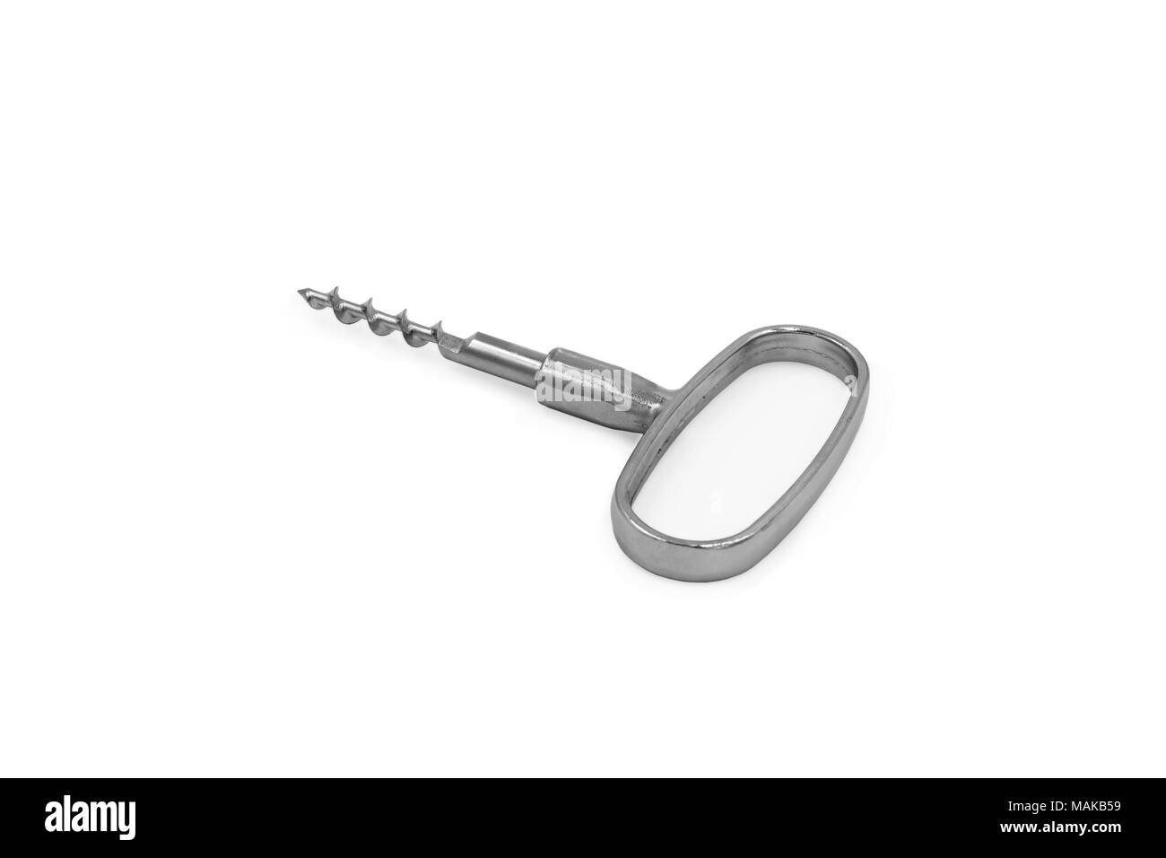 Wine corkscrew is metallic. Isolated on white background Stock Photo ...
