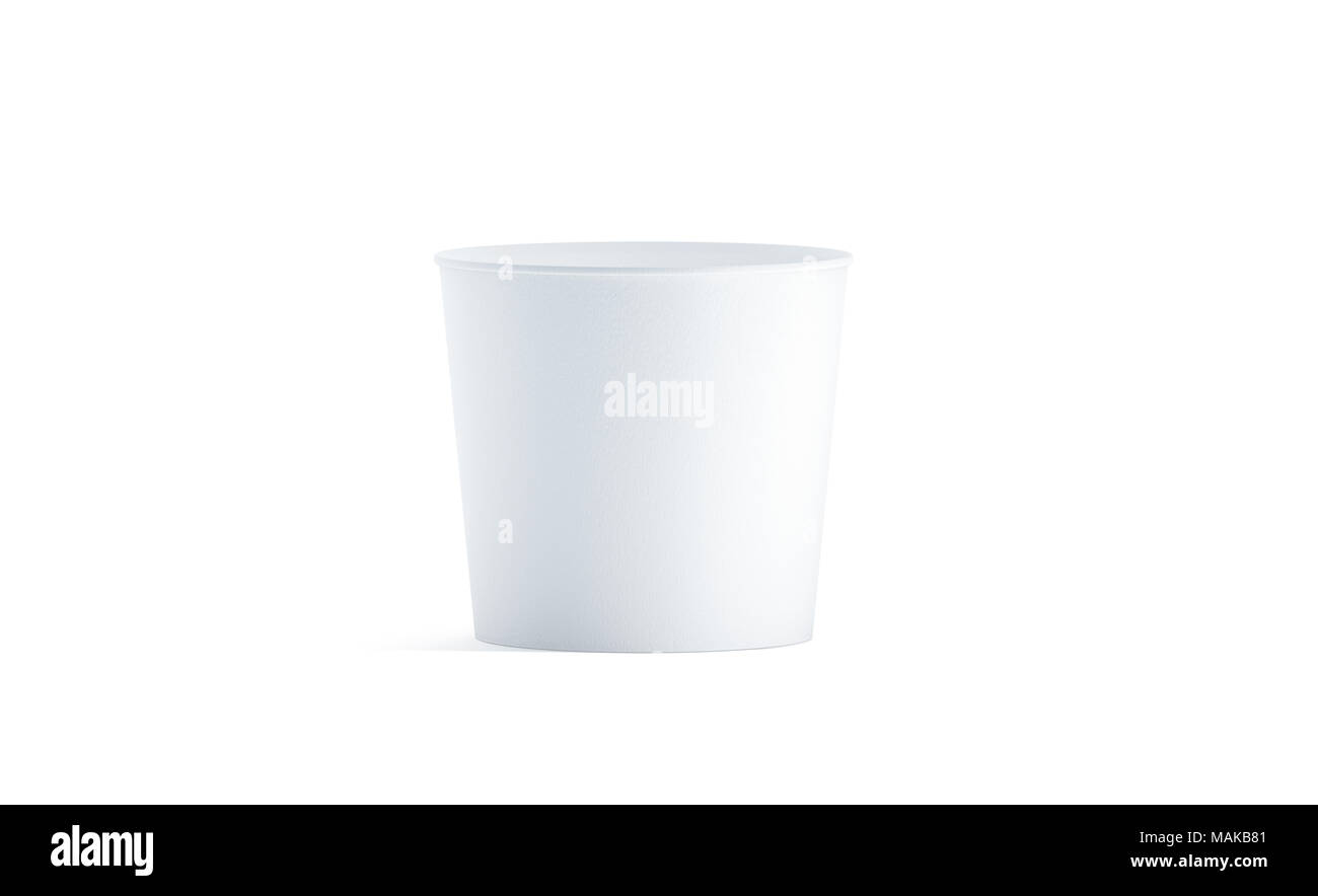 Blank white food bucket mockup isolated, 3d rendering. Empty pail fastfood front side view. Paper chicken bucketful design mock up. Clear popcorn box  Stock Photo