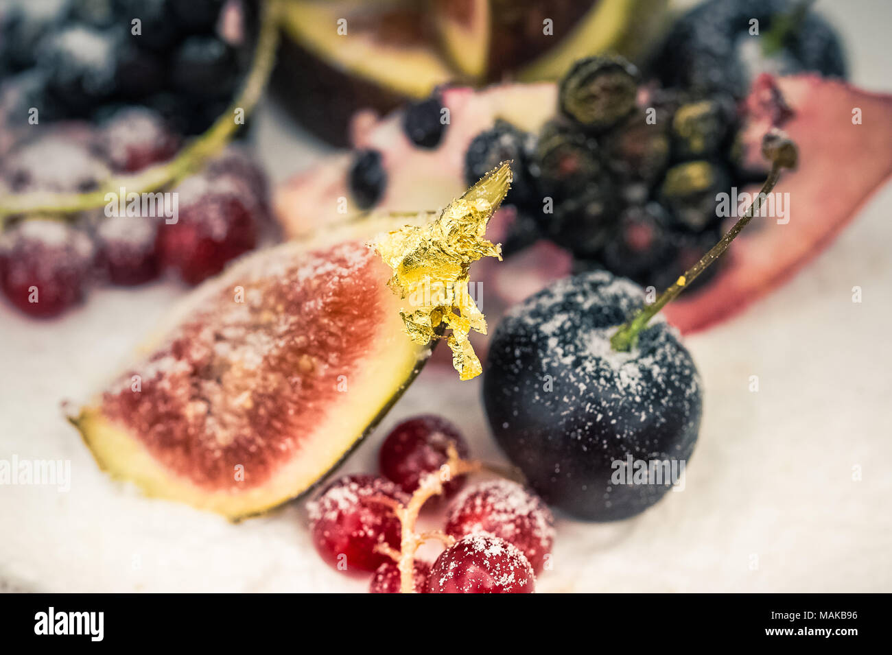 Candied fruit on a wedding cake Stock Photo