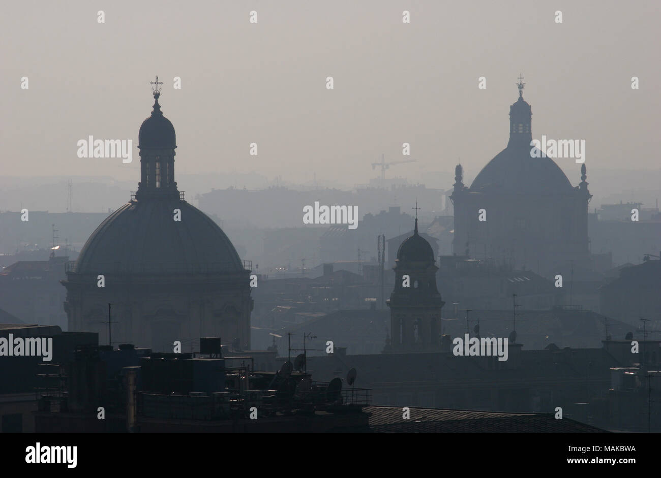 Terrible air pollution or smog from traffic fumes visible on the Milan