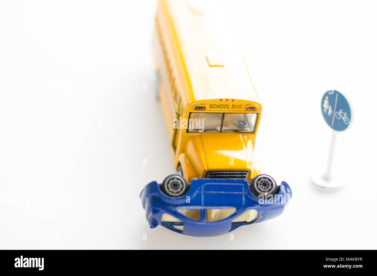 Classic fifties scale model toy cars accident on the road Stock Photo