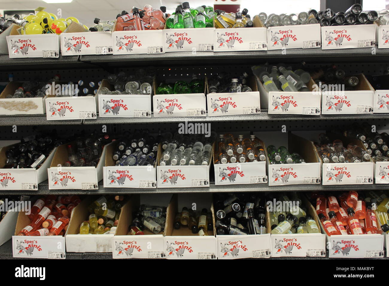 a selection of nips minis at a specs liquor store houston texas USA