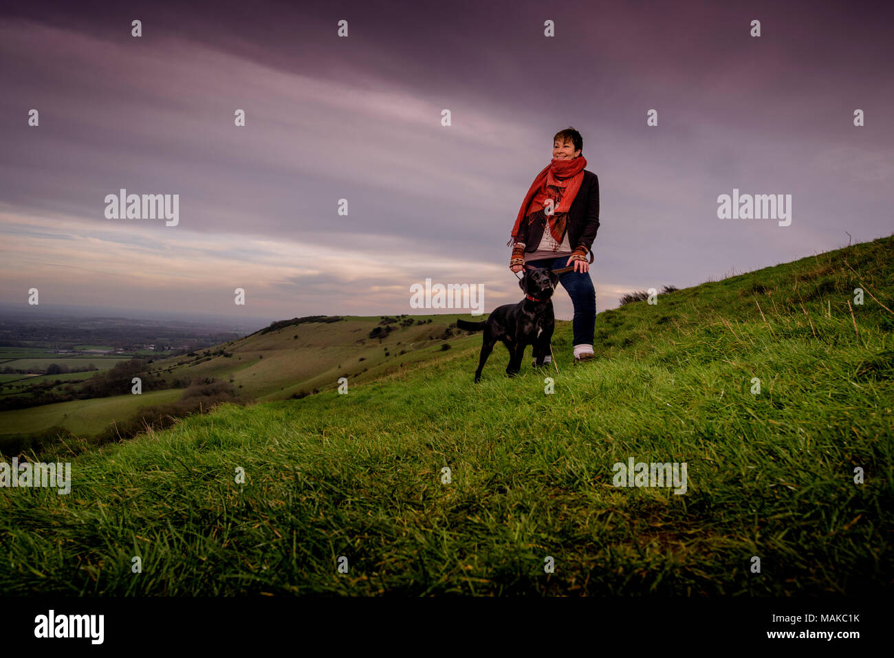 Caroline Lucas MP photographed just outside Brighton on the South Downs at Ditchling Beacon. Stock Photo