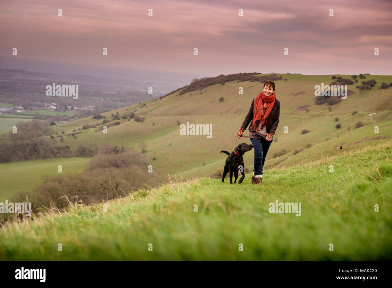 Caroline Lucas MP photographed just outside Brighton on the South Downs at Ditchling Beacon. Stock Photo
