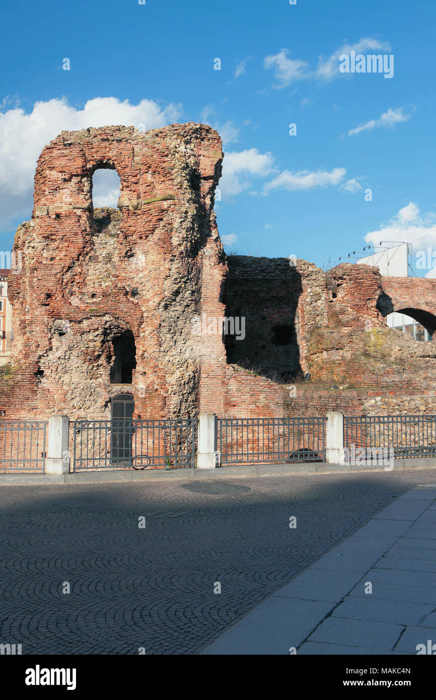 Ruins of walls of ancient castle (Rocca Galliera). Bologna, Emilia-Romagna, Italy Stock Photo