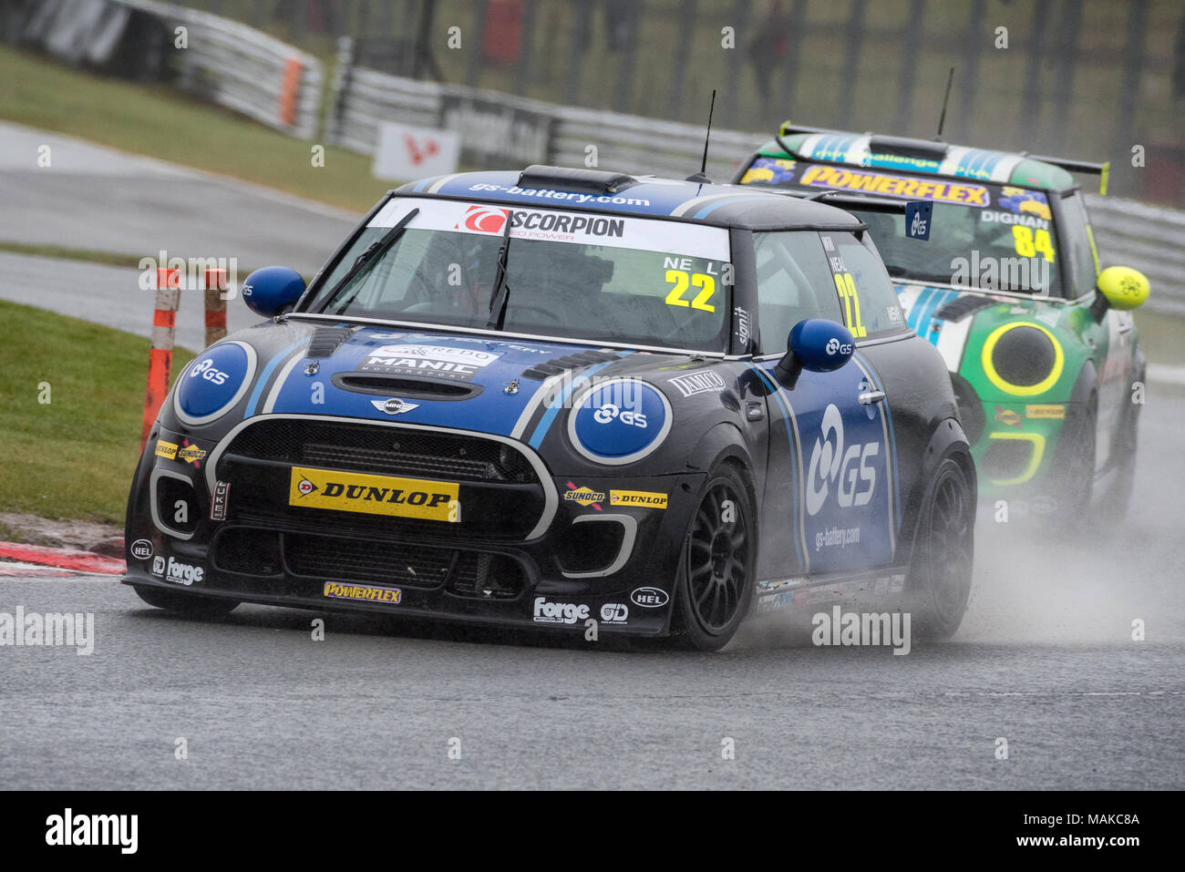 Race 1 of the Mini Challenge JCW Championship at Oulton Park in Cheshire UK Stock Photo