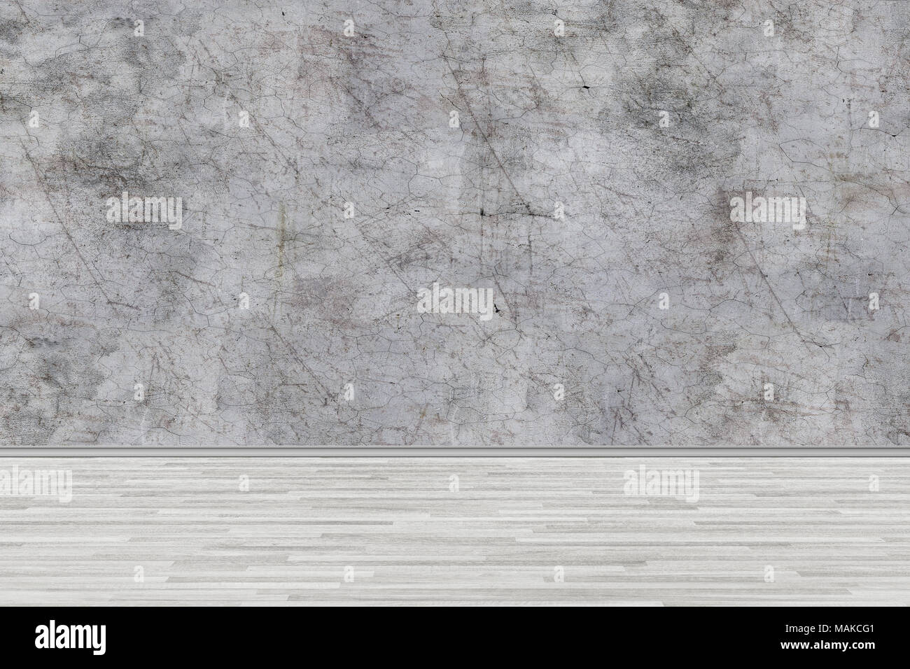 room perspective,grunge grey concrete wall and wooden plank grou Stock Photo
