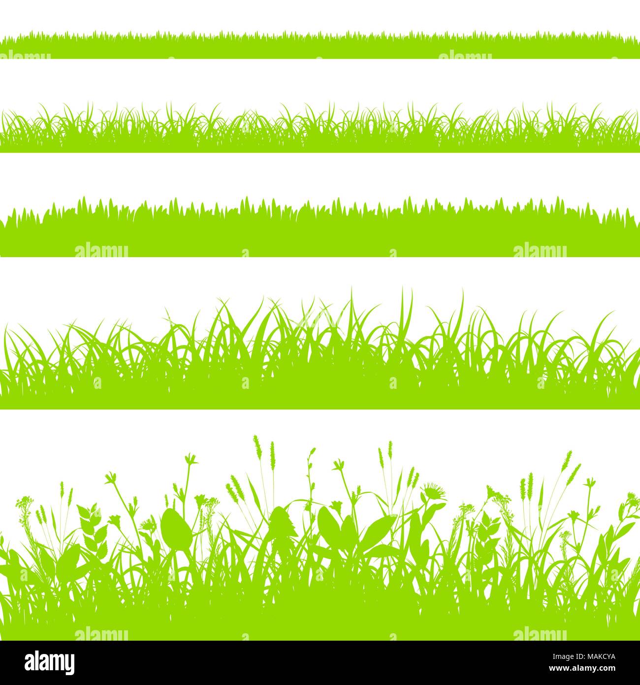 Green grass borders set isolated on white background vector Stock Vector