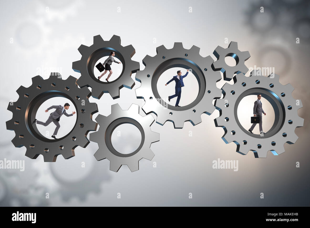 Teamwork concept with cogwheels and business people Stock Photo - Alamy