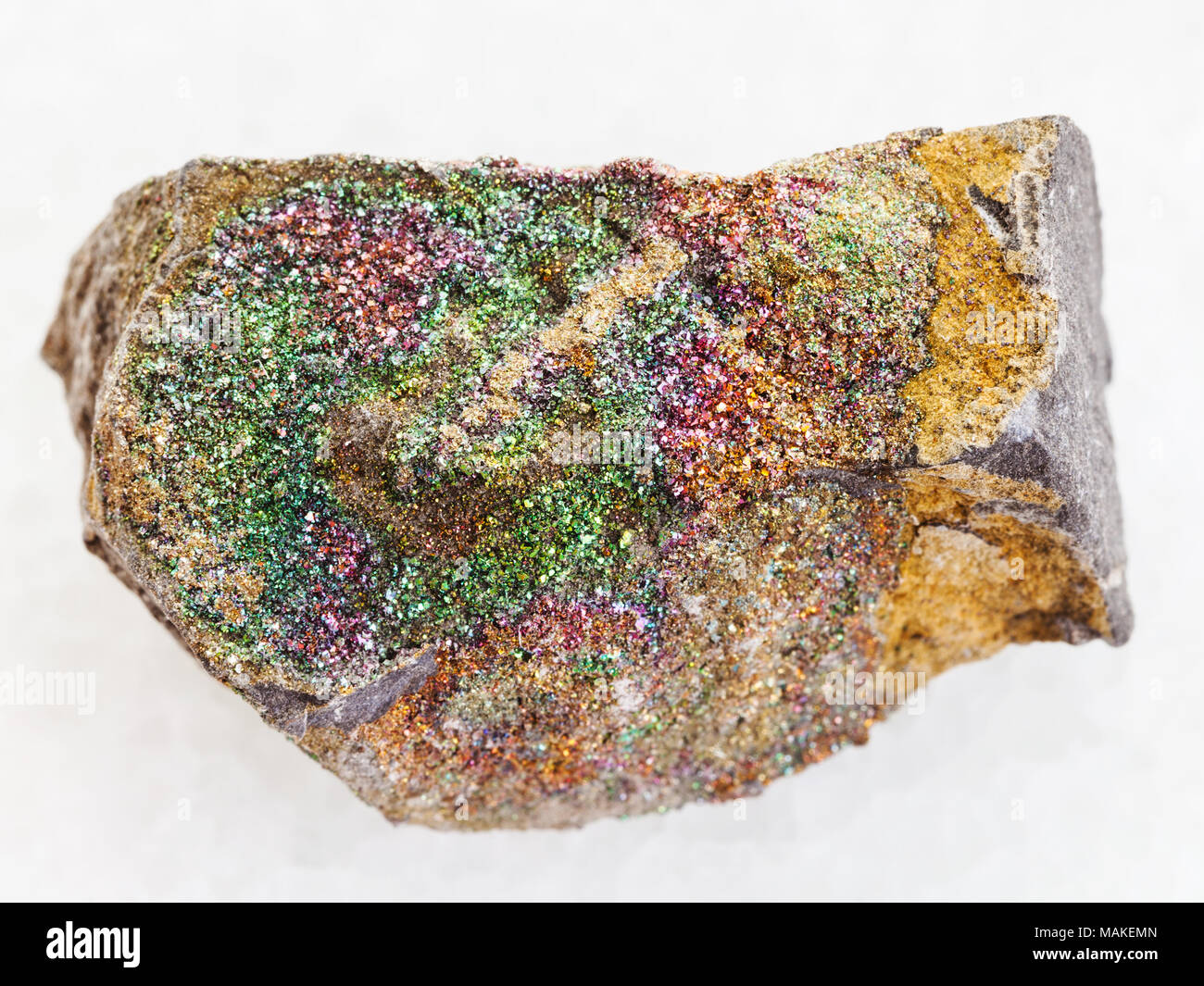 macro shooting of natural mineral rock specimen rough rainbow pyrite