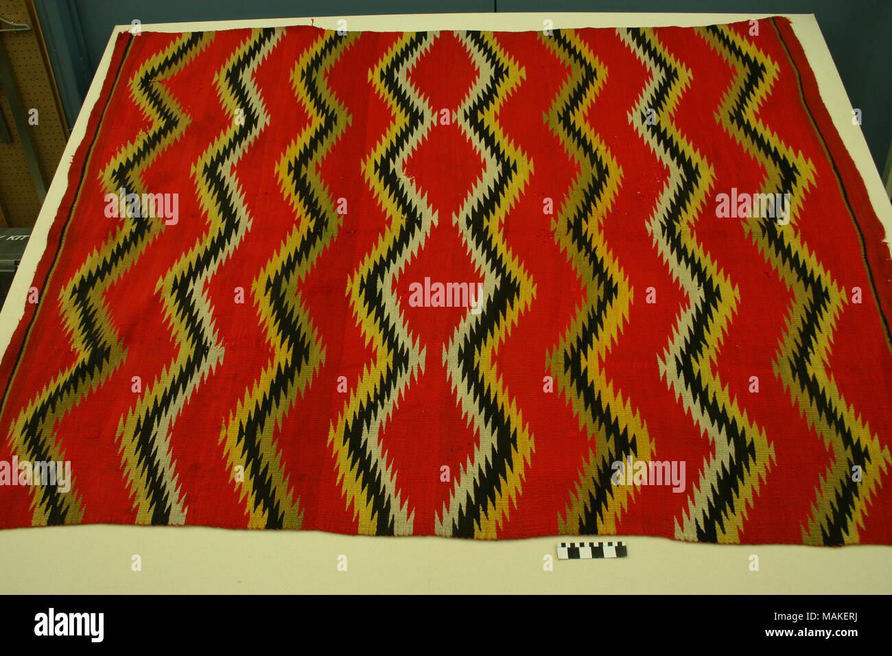 Hand woven multicolored wool Native American rug Title Hand Woven