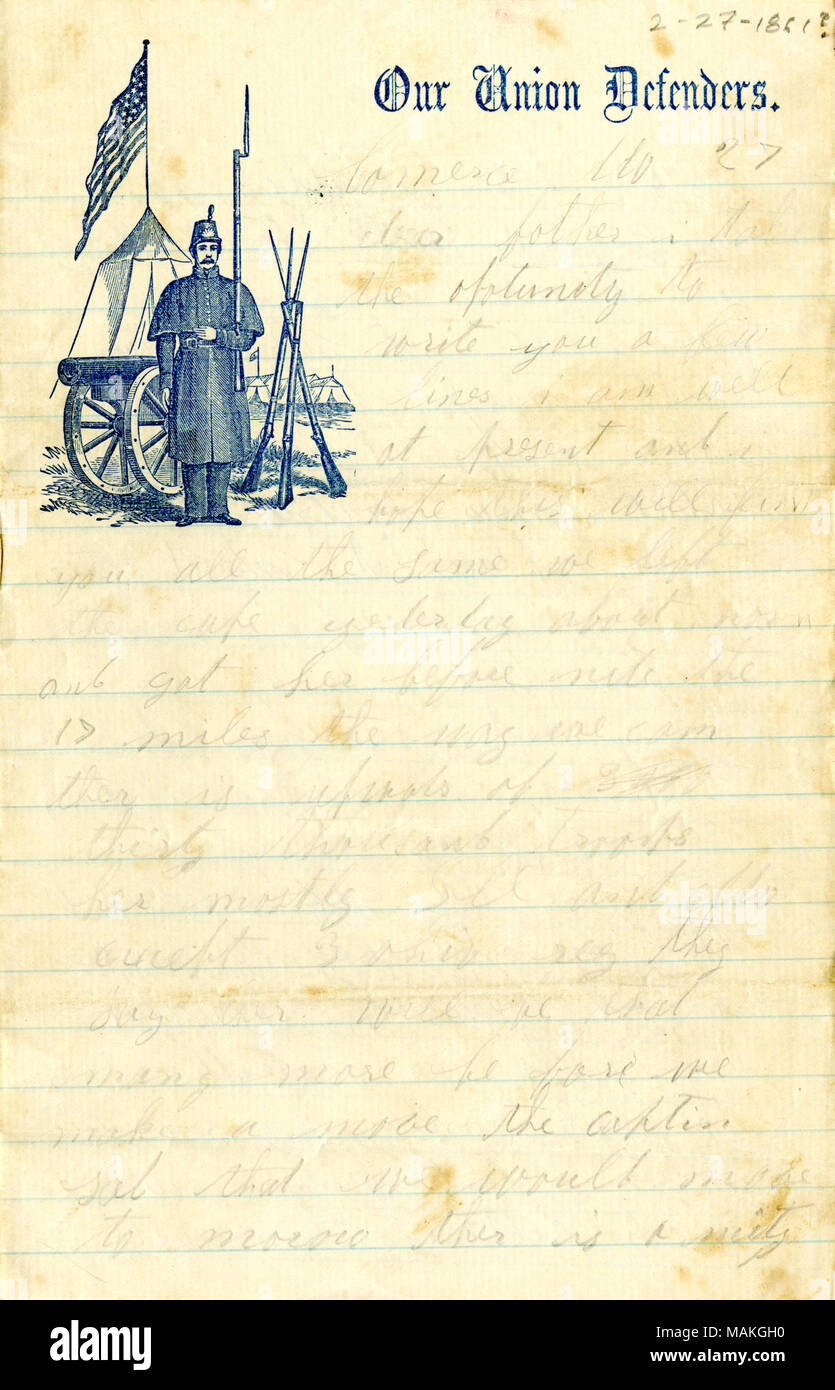 Title: Letter from W. H. Dennis, Comerce [Commerce], Mo., to Father, February 27, 1861  . 27 February 1861. Dennis, W. H. Stock Photo