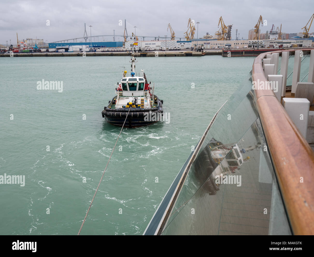 Tugboat in harbor of Cadiz, Southern Spain Stock Photo