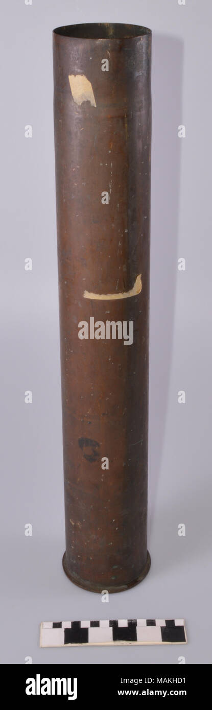 World War I Fried Krupp A.G. 75mm artillery shell casing made in November 1917, donated with other items belonging to, and brought back from Europe by, John R. Counts. Title: World War I Fried. Krupp A.G. German 75mm Artillery Shell Casing  . 1917. Fried. Krupp A.G. Stock Photo