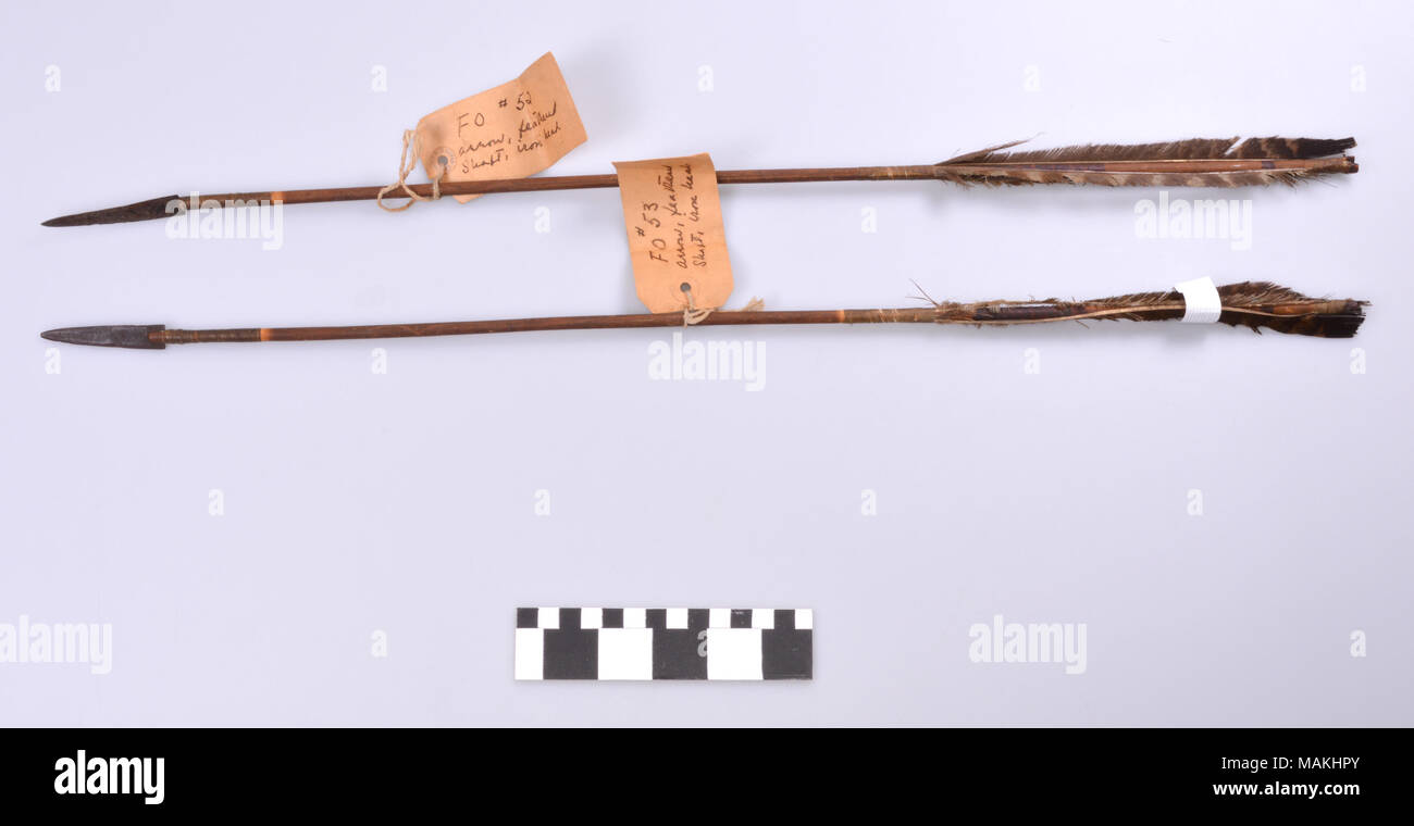 A matching pair of Native American arrows, possibly Comanche or Apache, and  possibly collected by James Kennerly Russell in 1856. Title: Pair of Native  American Arrows . circa 1855 Stock Photo - Alamy