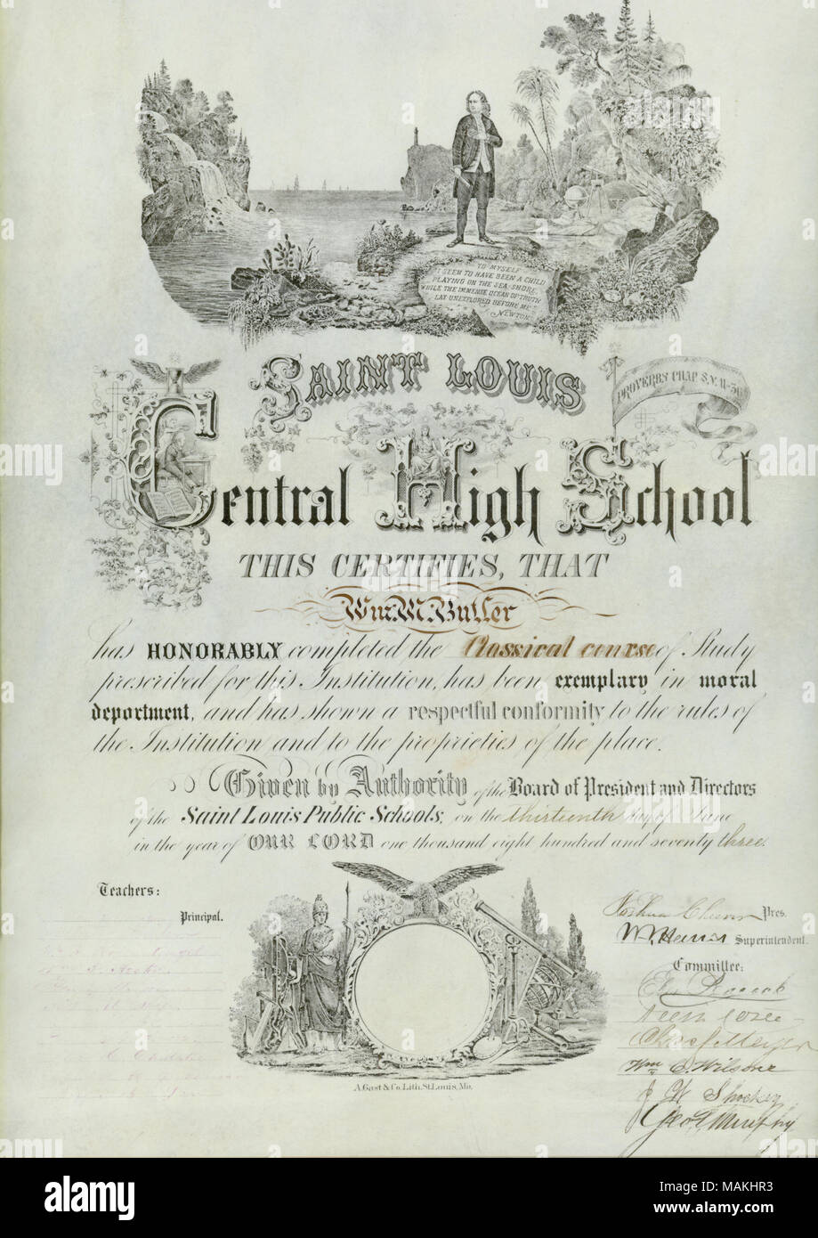 Title Certificate of Wm. D. Butler [William D. Butler] for completing